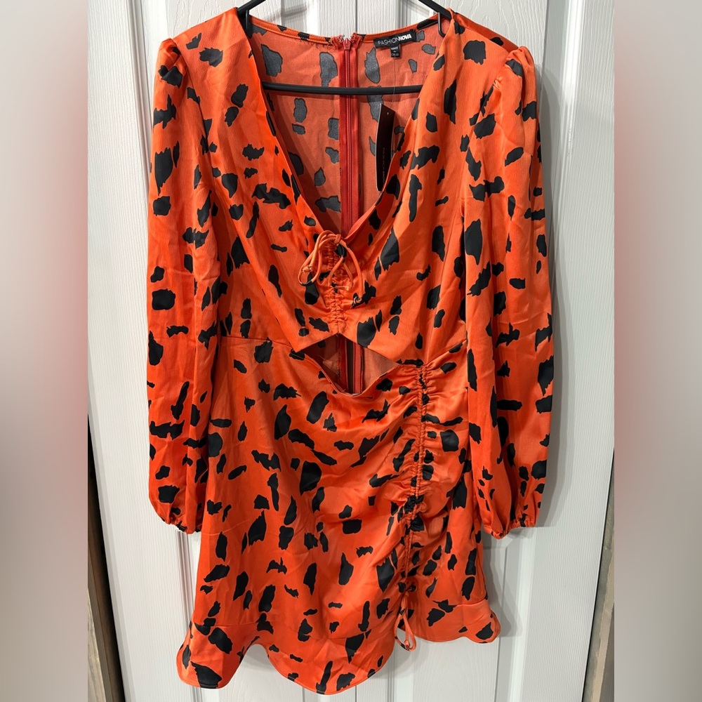 NWT Fashion Nova Party Like Animals Mini Dress Rust and Black size L